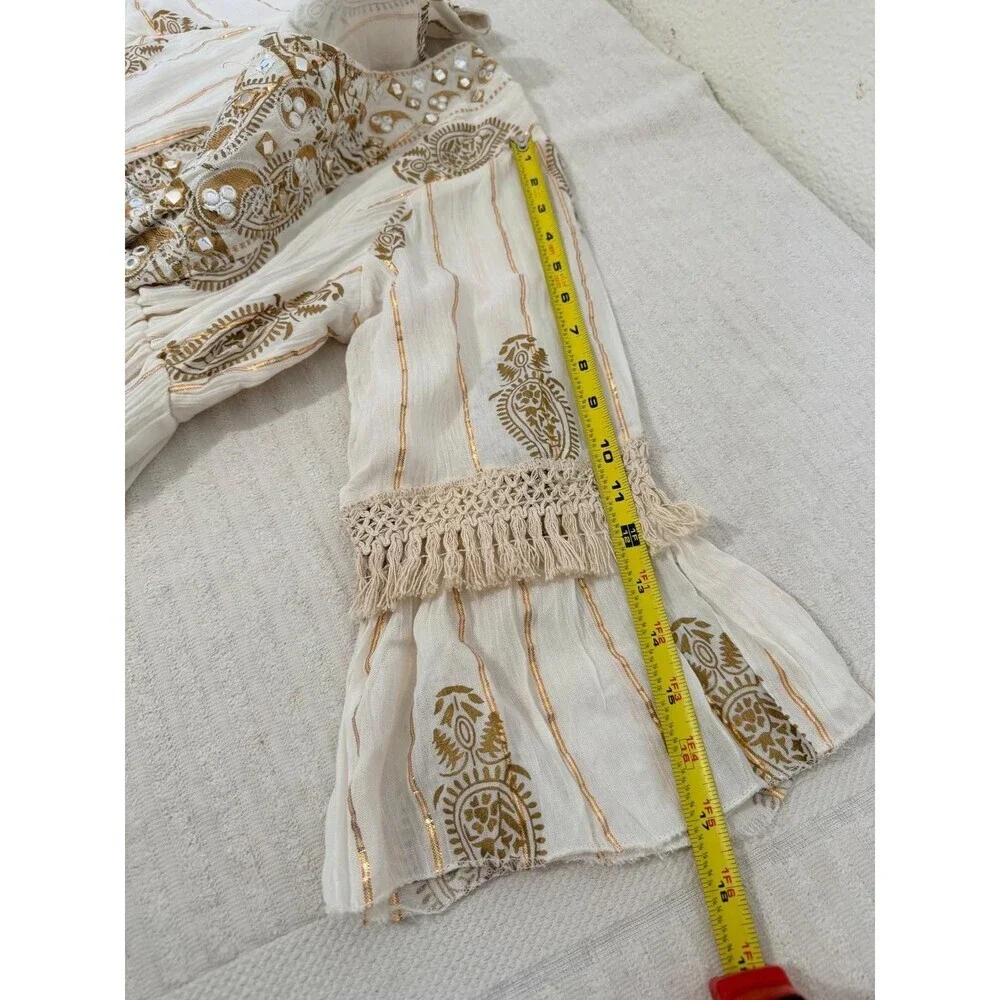 Namaste India Women S Dress Gold White Embroidered Bell Sleeve Festival Boho - Picture 13 of 16